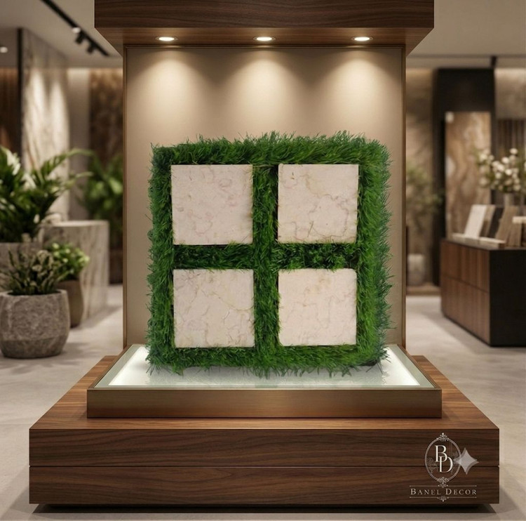 تایل سنگ طبیعی و چمن مصنوعی مدل چمان درابعاد 30*30 سانتی متر